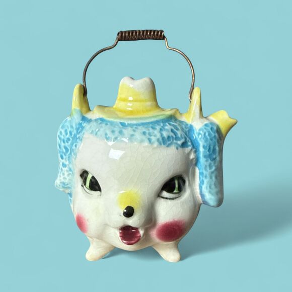 Vintage Ceramic Poodle Teapot Shaker Japan Mid Century Kitsch Dog Face Handle - Picture 1 of 6